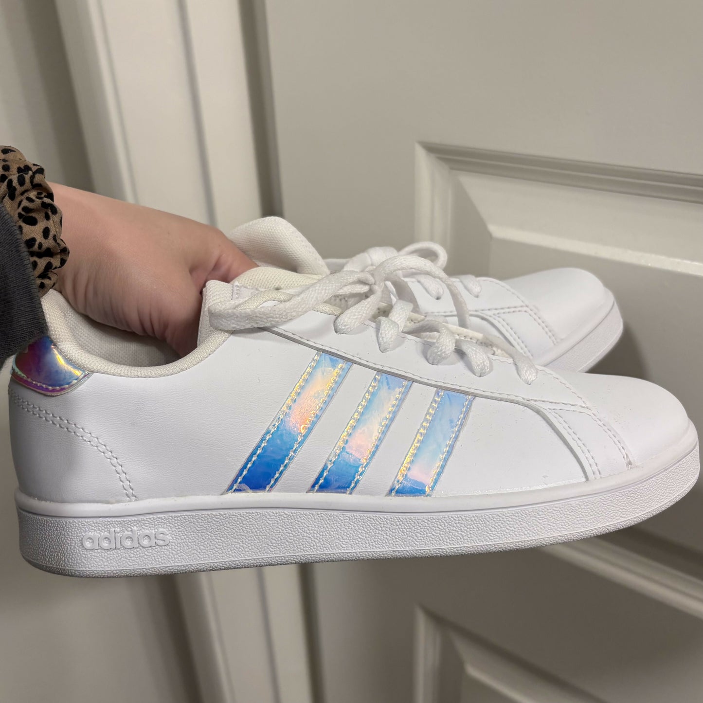 Adidas Size 5 Shoes White and Iridescent