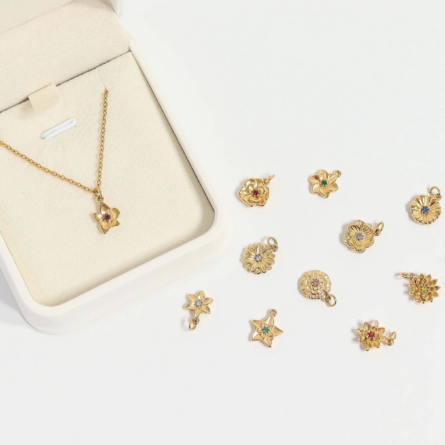 WJW - 18K Gold PVD Stainless Steel Vertical 3D Birth Flower Charm