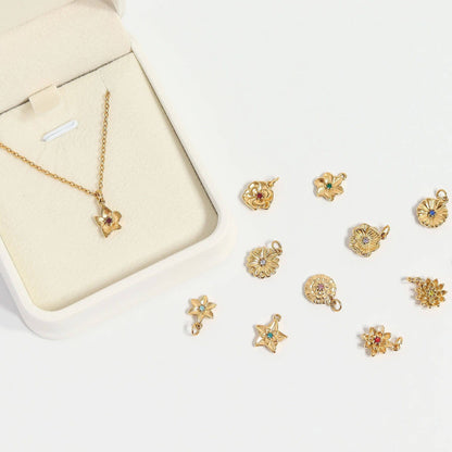 WJW - 18K Gold PVD Stainless Steel Vertical 3D Birth Flower Charm
