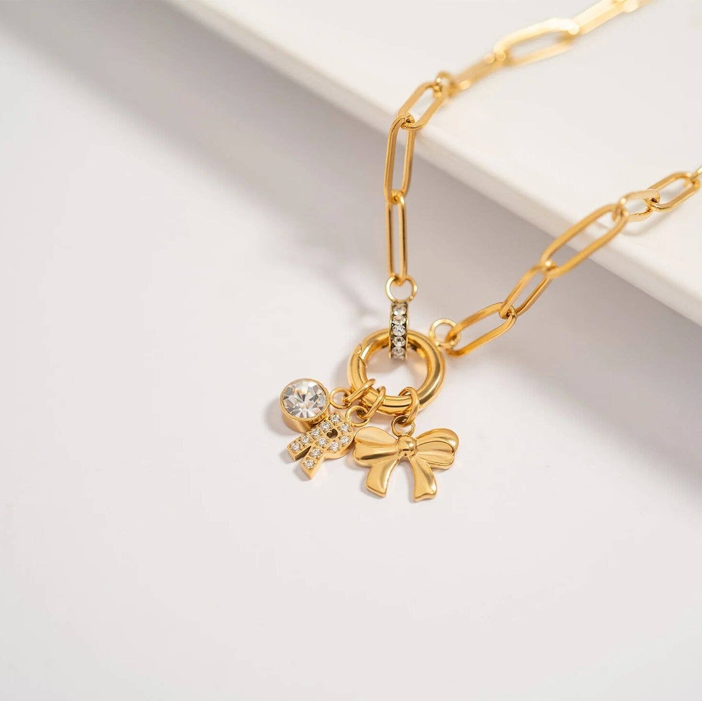 WJW - 18K Gold PVD Stainless Steel Ribbon Bow Charm