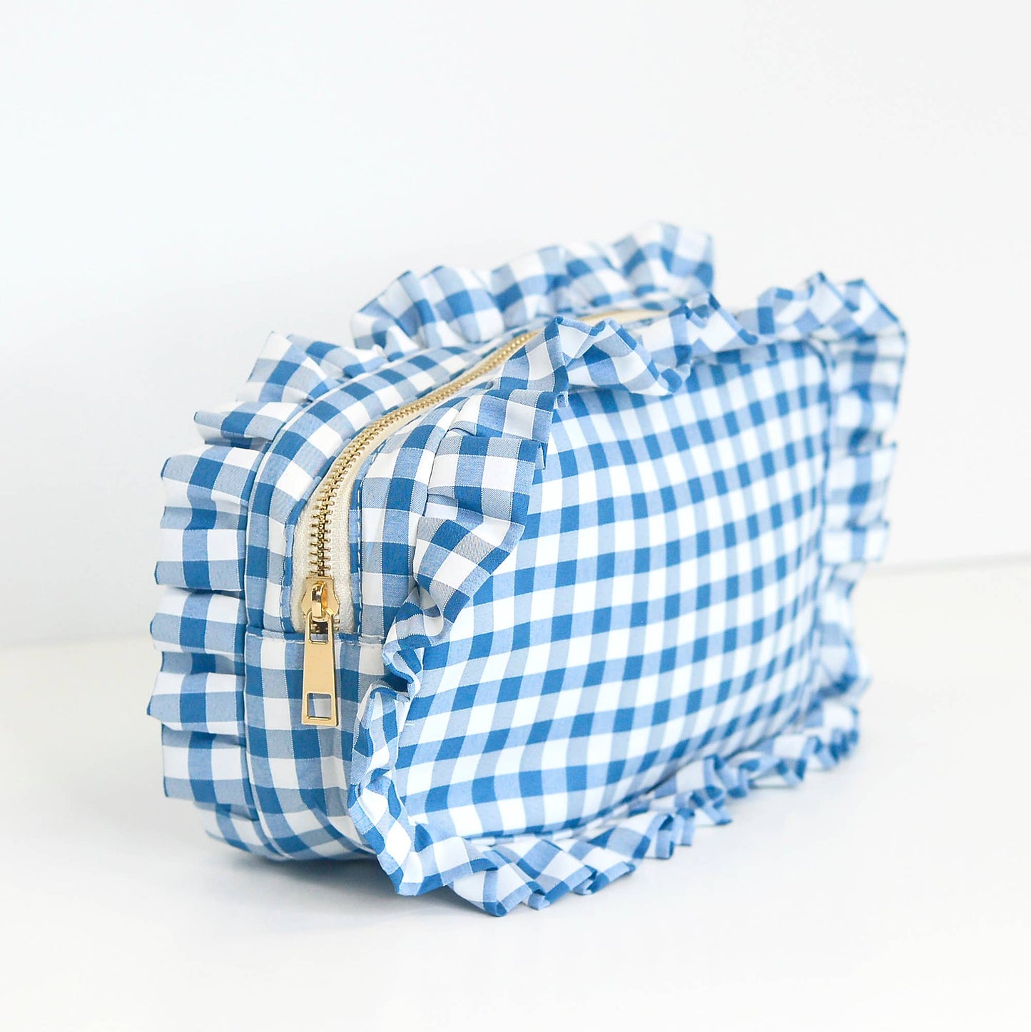 Mugsby - Gingham Ruffle Zipper Pouch Embroidery Friendly Cosmetic Bag