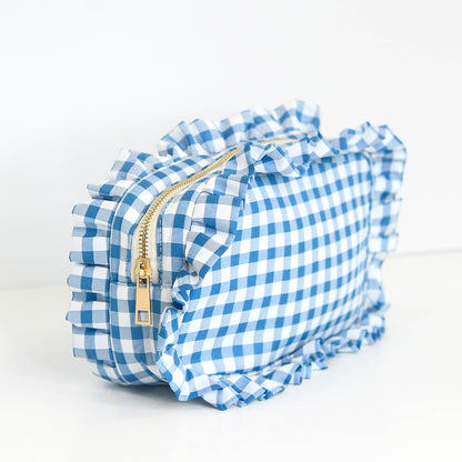Mugsby - Gingham Ruffle Zipper Pouch Embroidery Friendly Cosmetic Bag