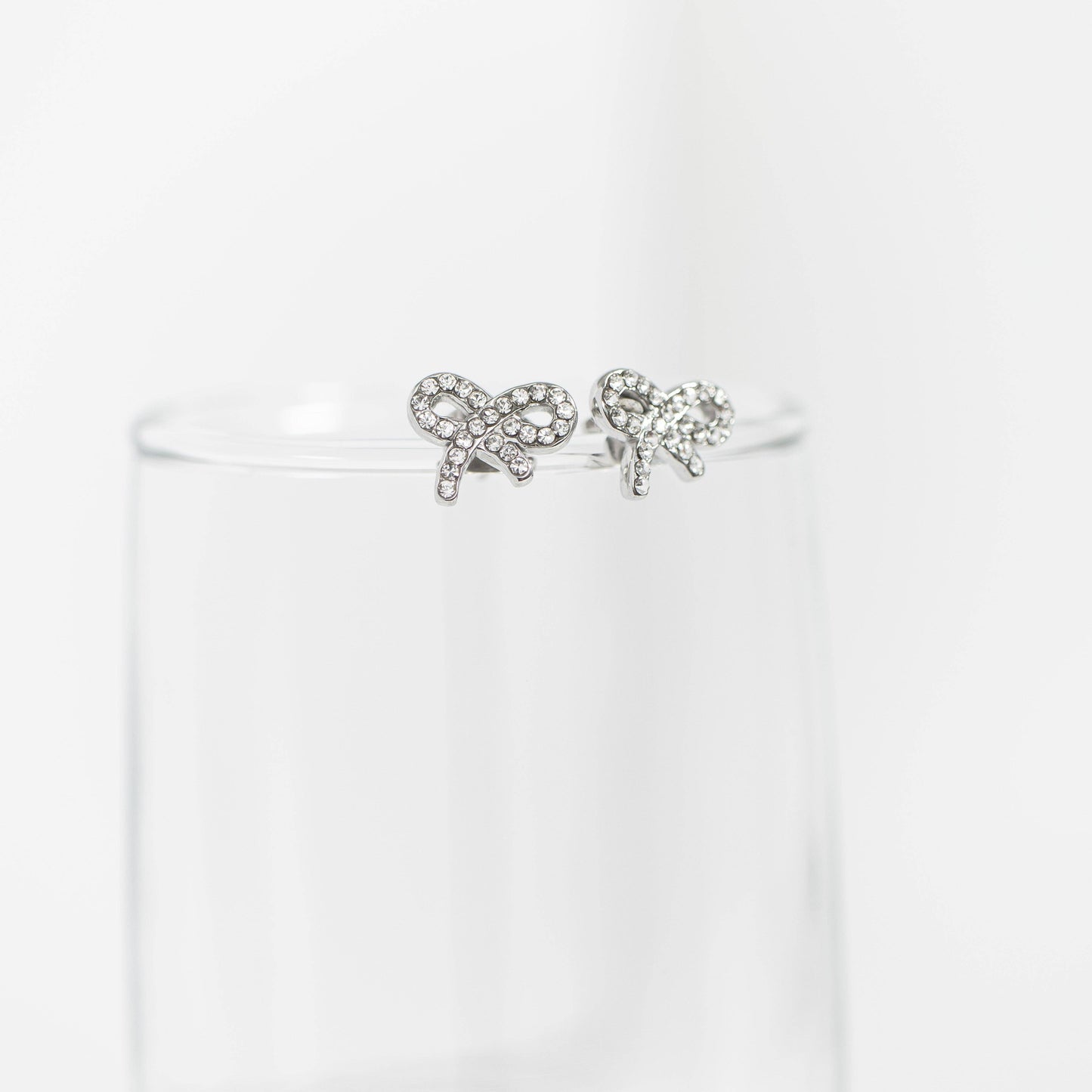 WJW - 18K Gold PVD Stainless Steel CZ Bow Stud Earrings