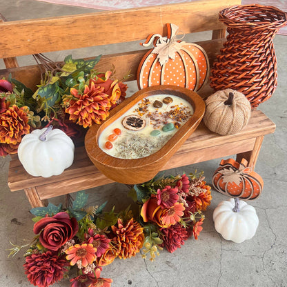 Dough Bowl 3-wick Candle made of Soy Wax with Crystals, farmhouse style