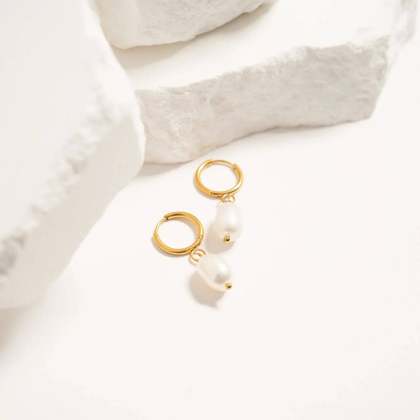 WJW - 18K Gold PVD Freshwater Pearl Huggie Earrings