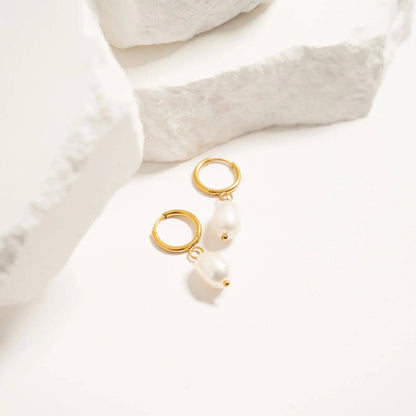 WJW - 18K Gold PVD Freshwater Pearl Huggie Earrings