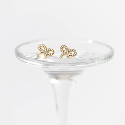 WJW - 18K Gold PVD Stainless Steel CZ Bow Stud Earrings
