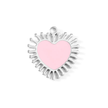 WJW - 18K Gold PVD Stainless Steel Epoxy Pink Sun Ray Heart Charm