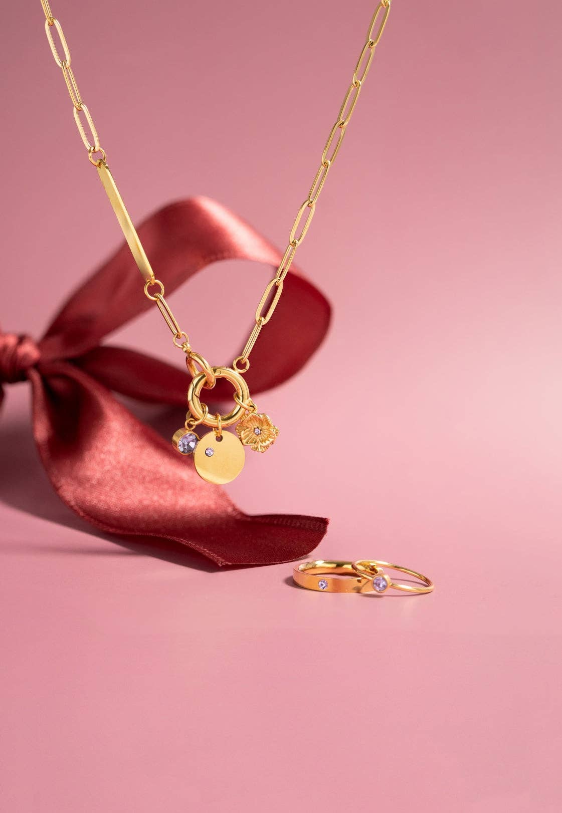 WJW - 18K Gold PVD Engravable Paperclip Charm Holder Necklace