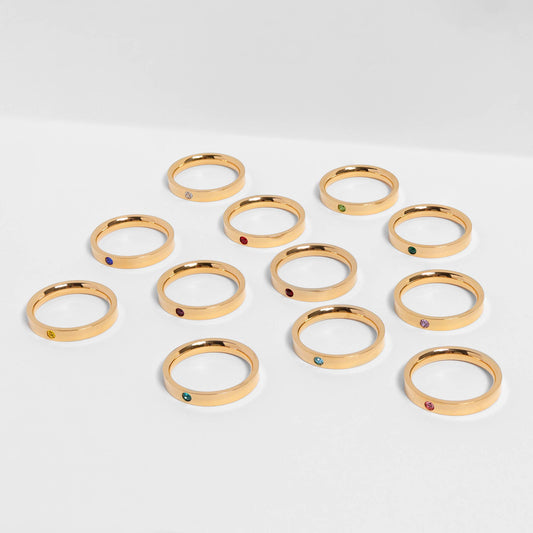 WJW - Gold Engravable Blank Birthstone Stacking Rings
