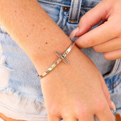 WJW - Stainless Steel Cross Cuff Bracelet with Christian Scripture Philippians 4:13