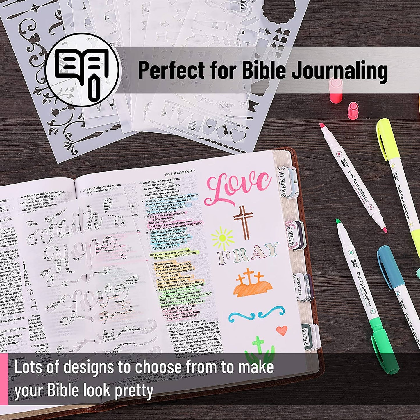 Mr. Pen - Creative Bible Journaling Stencil Set - 14 Sheets