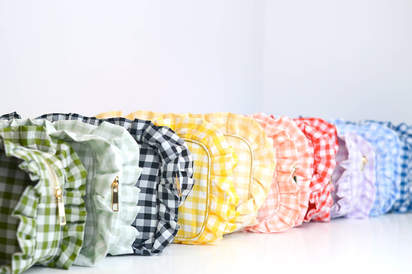 Mugsby - Gingham Ruffle Zipper Pouch Embroidery Friendly Cosmetic Bag