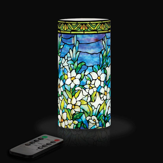 RainCaper - 6 in. LED Flameless Wax Candle - Tiffany "Field of Lilies"