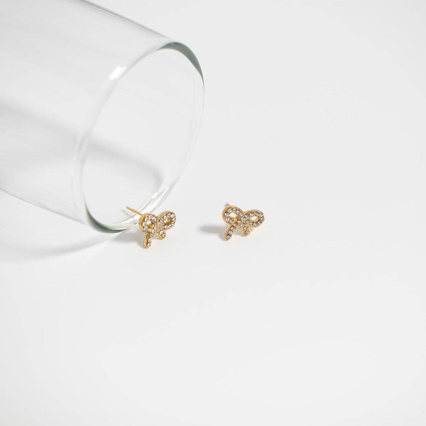 WJW - 18K Gold PVD Stainless Steel CZ Bow Stud Earrings