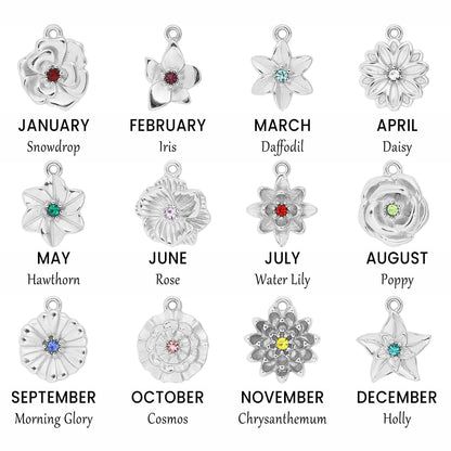 WJW - 18K Gold PVD Stainless Steel Vertical 3D Birth Flower Charm
