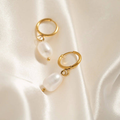 WJW - 18K Gold PVD Freshwater Pearl Huggie Earrings