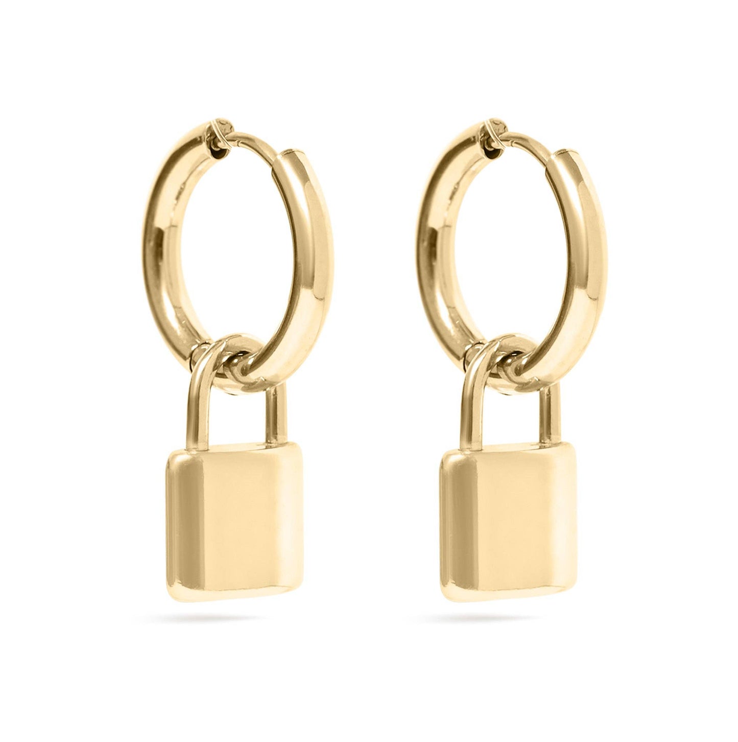 WJW - 18K Gold PVD Stainless Steel Padlock Pendant Hoop Earrings / ERJ0035