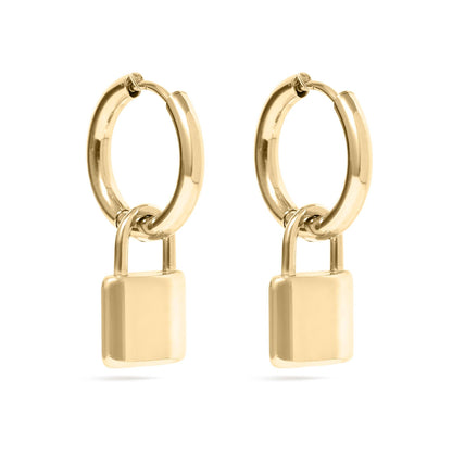 WJW - 18K Gold PVD Stainless Steel Padlock Pendant Hoop Earrings / ERJ0035