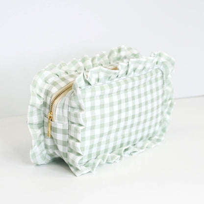 Mugsby - Gingham Ruffle Zipper Pouch Embroidery Friendly Cosmetic Bag