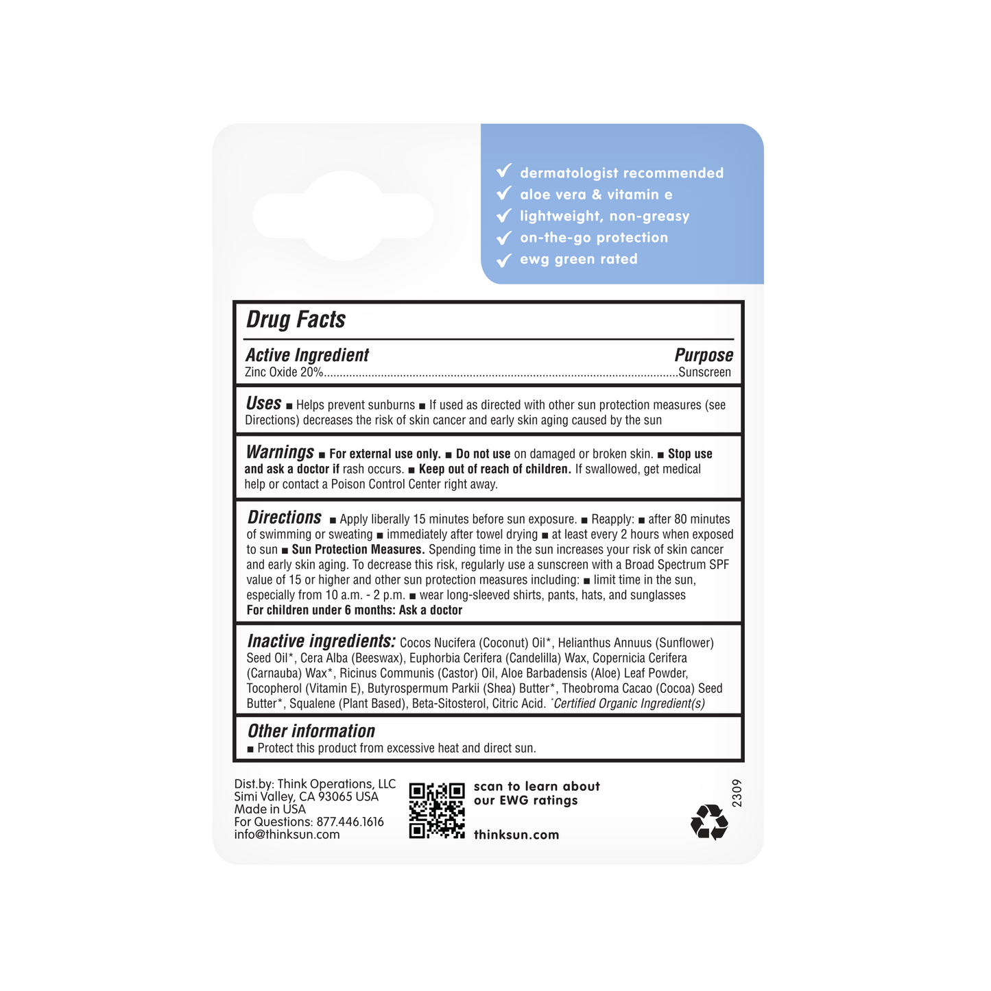 Think - Think Sport SPF 30 Face & Body Sunscreen Stick, EWG Rated #1
