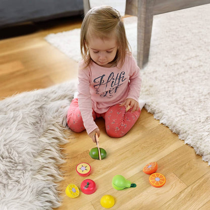Fun Little Toys - 11 Pcs Wooden Pretend-Play Fruit Cutting Set for Kid Toys