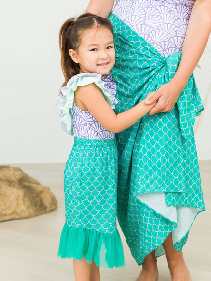 RuffleButts + RuggedButts - Girls Sparkle Scales Mermaid Tail Skirt Cover-Up