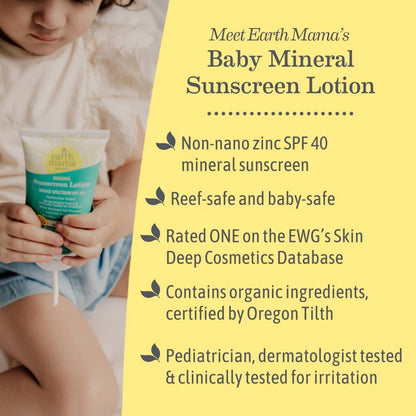 Earth Mama Organics - Baby Mineral Sunscreen Lotion - SPF 40