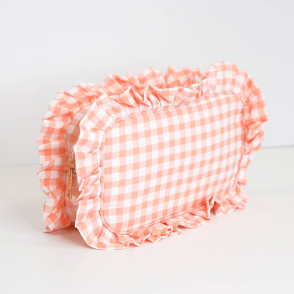 Mugsby - Gingham Ruffle Zipper Pouch Embroidery Friendly Cosmetic Bag