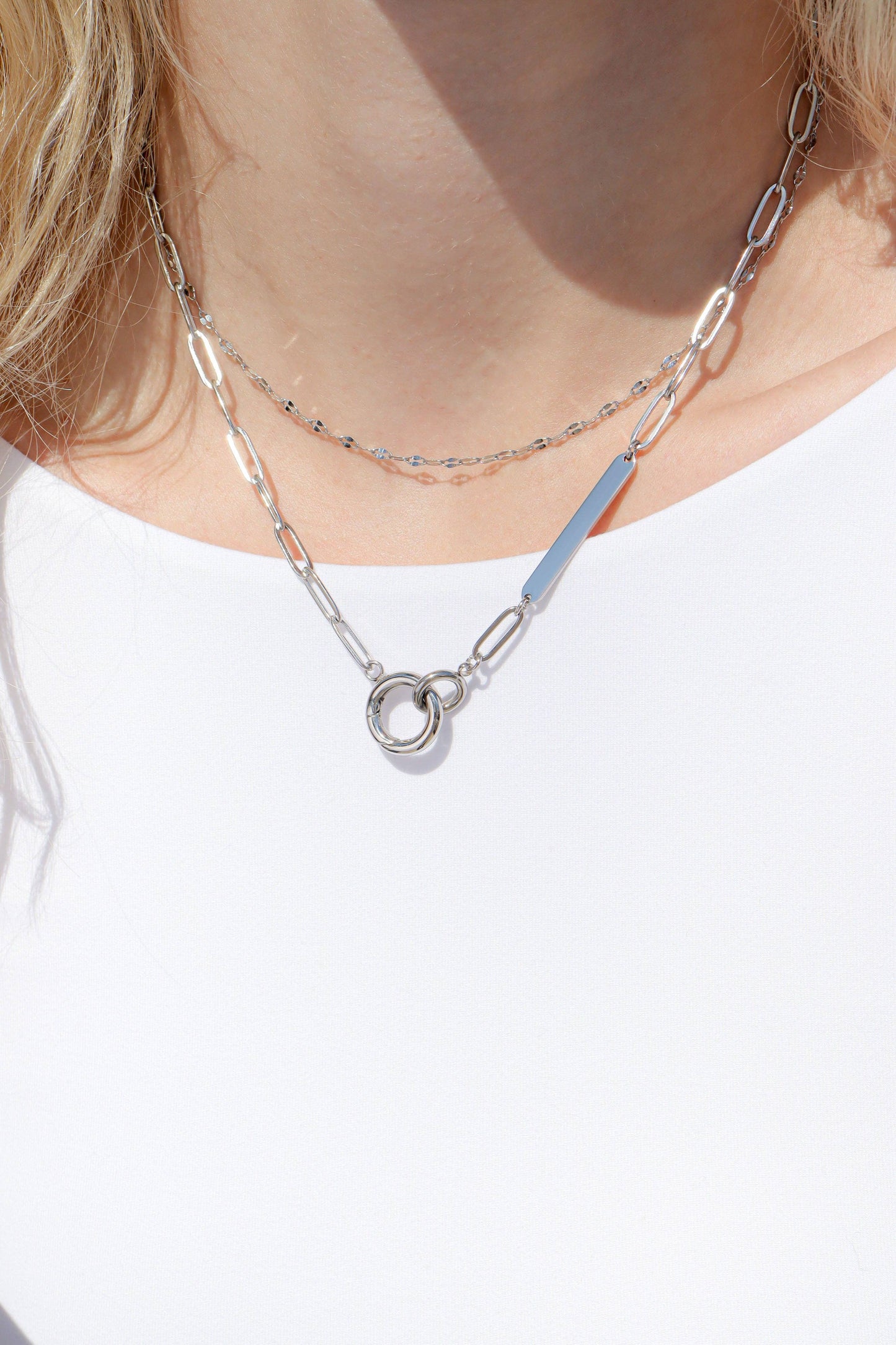 WJW - 18K Gold PVD Engravable Paperclip Charm Holder Necklace