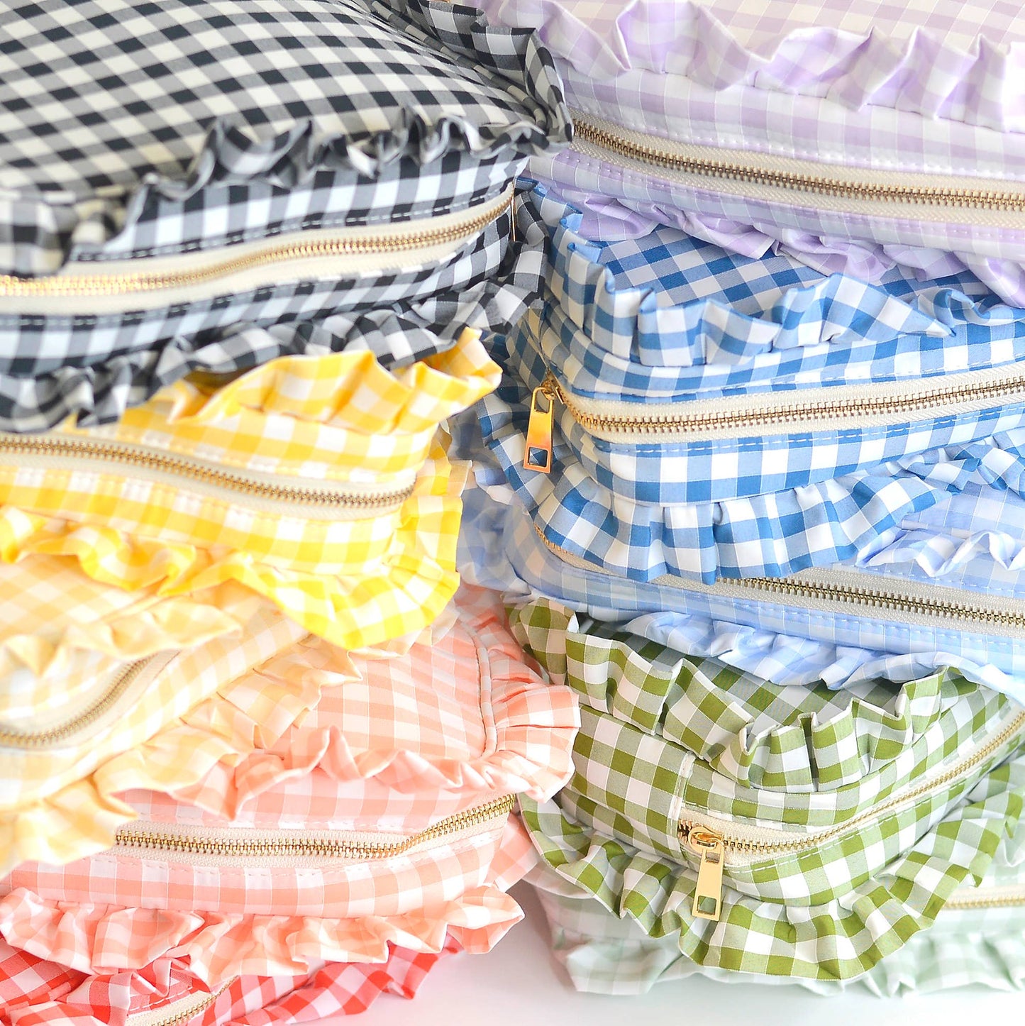 Mugsby - Gingham Ruffle Zipper Pouch Embroidery Friendly Cosmetic Bag