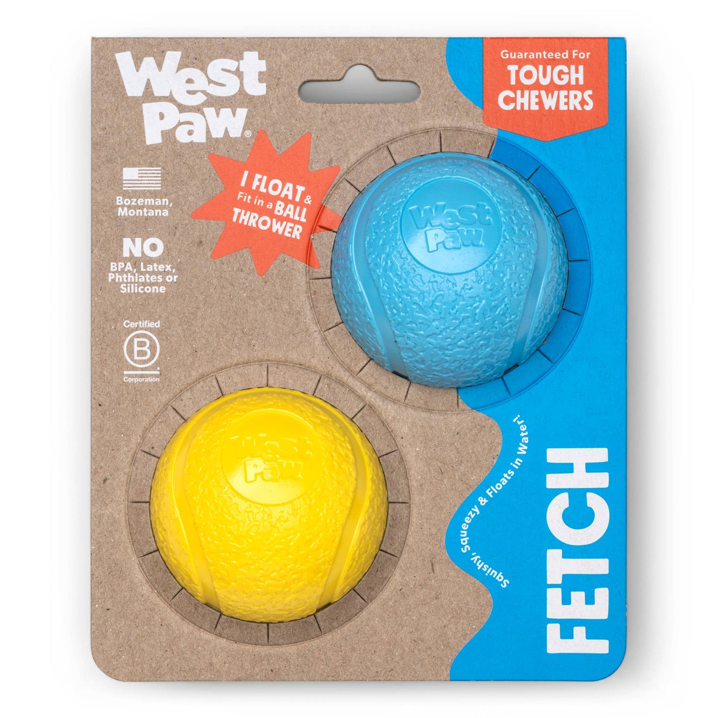 West Paw - Boundr® 2-Pack Dog Toy Ball for Play, Chew, and Fetch