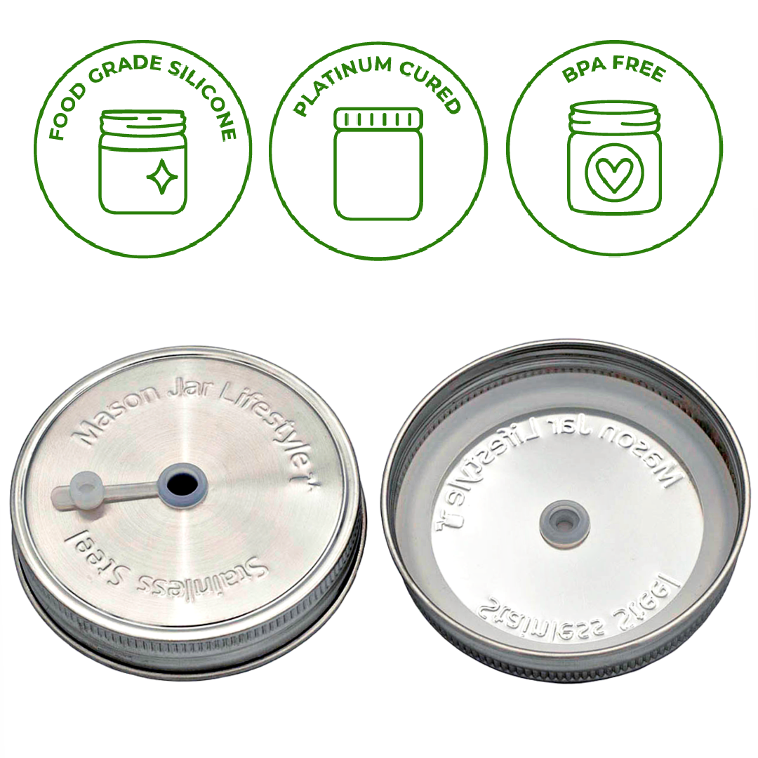 Mason Jar Lifestyle - Stainless Steel Straw Hole Tumbler Lids for Mason Jars