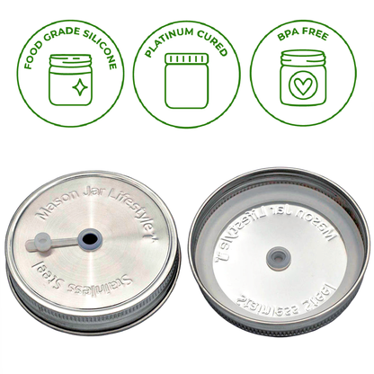 Mason Jar Lifestyle - Stainless Steel Straw Hole Tumbler Lids for Mason Jars