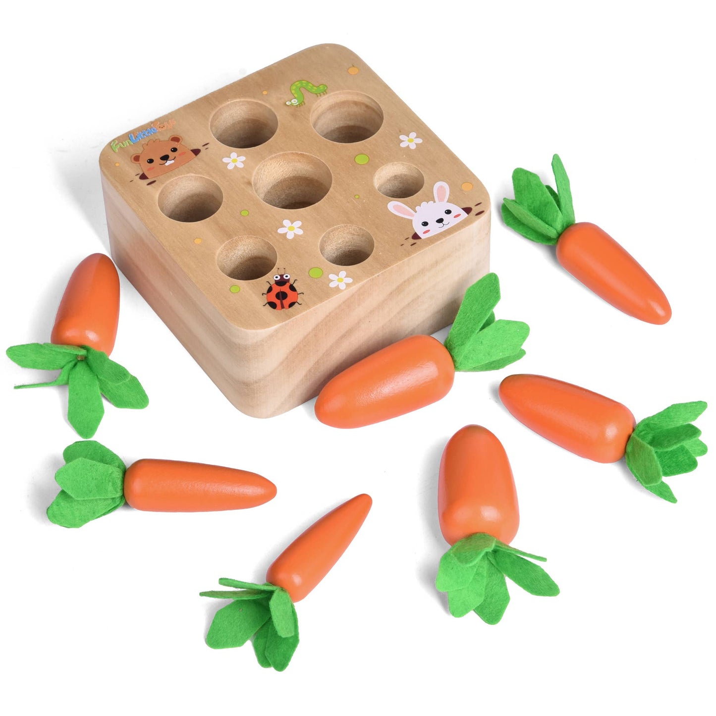 Fun Little Toys - Educational Wooden Toys Carrots Harvest Shape Size Sorting