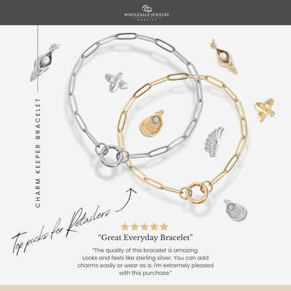 WJW - Stainless Steel Paperclip with Charm Keeper Chain Bracelet