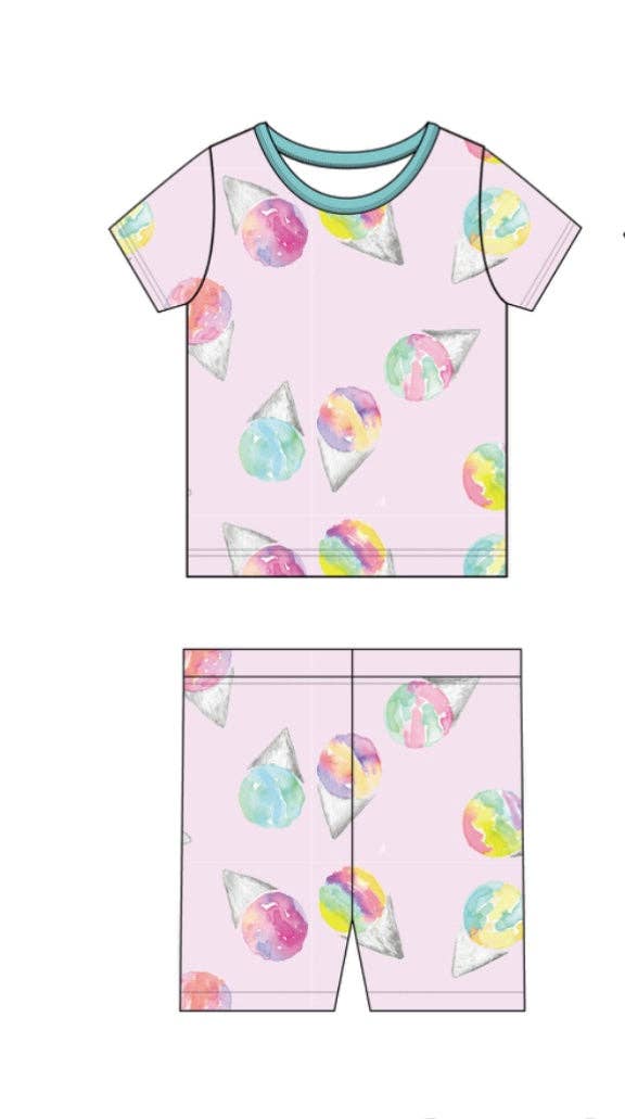 Sweet Bay Clothing - Pink Snowcones Two Piece Pajama Short Set