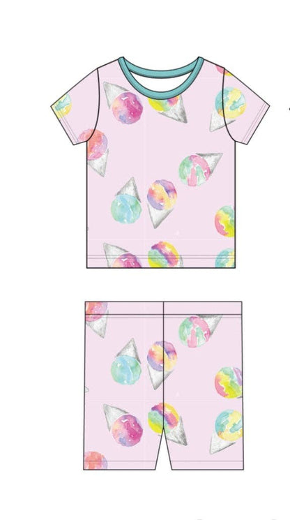 Sweet Bay Clothing - Pink Snowcones Two Piece Pajama Short Set