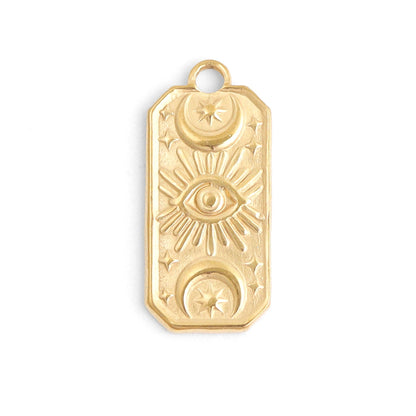 WJW - 18K Gold Stainless Steel Rectangle Mystical Evil Eye Charm