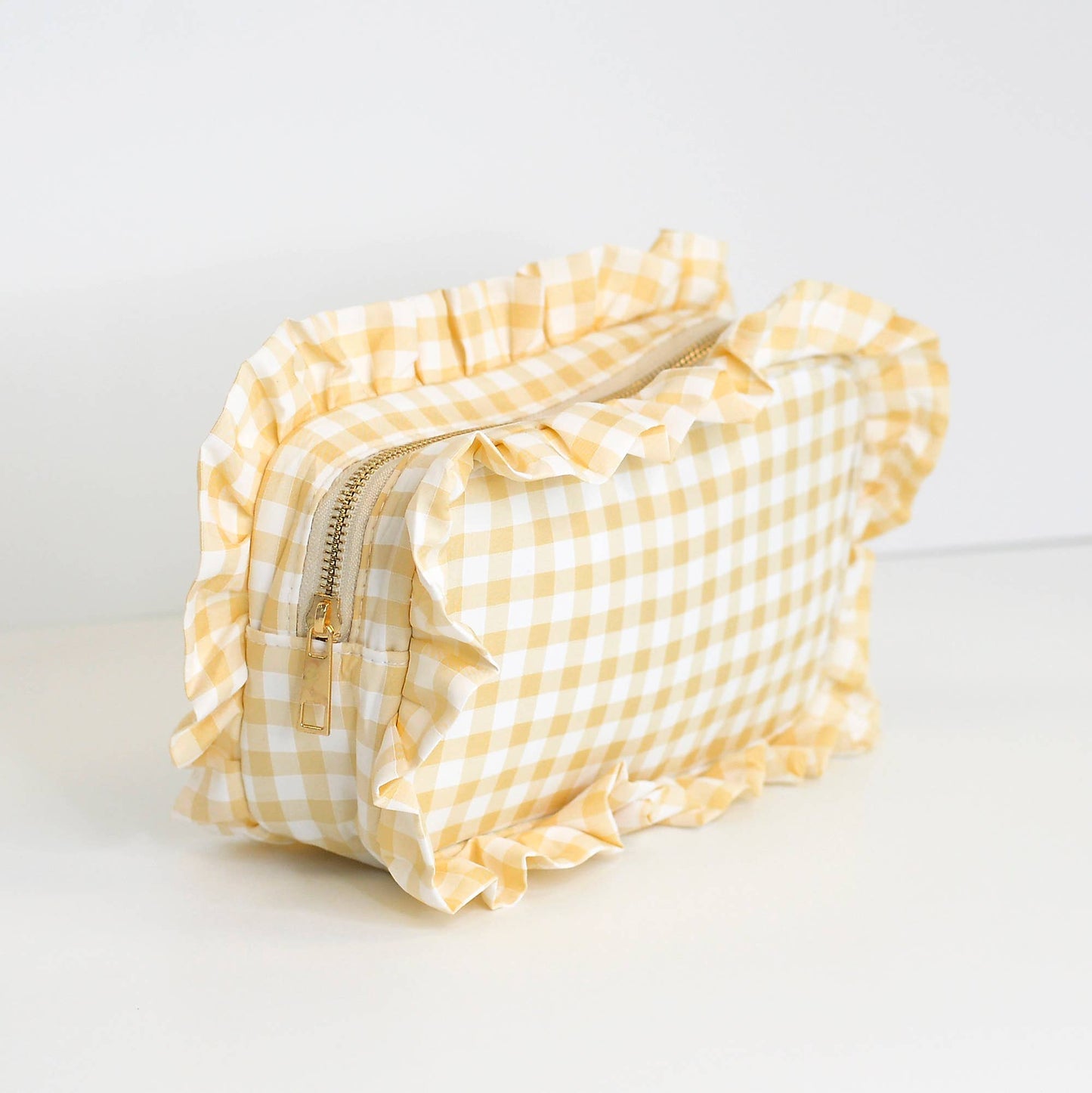 Mugsby - Gingham Ruffle Zipper Pouch Embroidery Friendly Cosmetic Bag