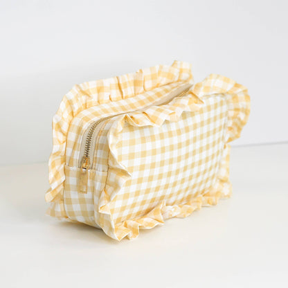 Mugsby - Gingham Ruffle Zipper Pouch Embroidery Friendly Cosmetic Bag