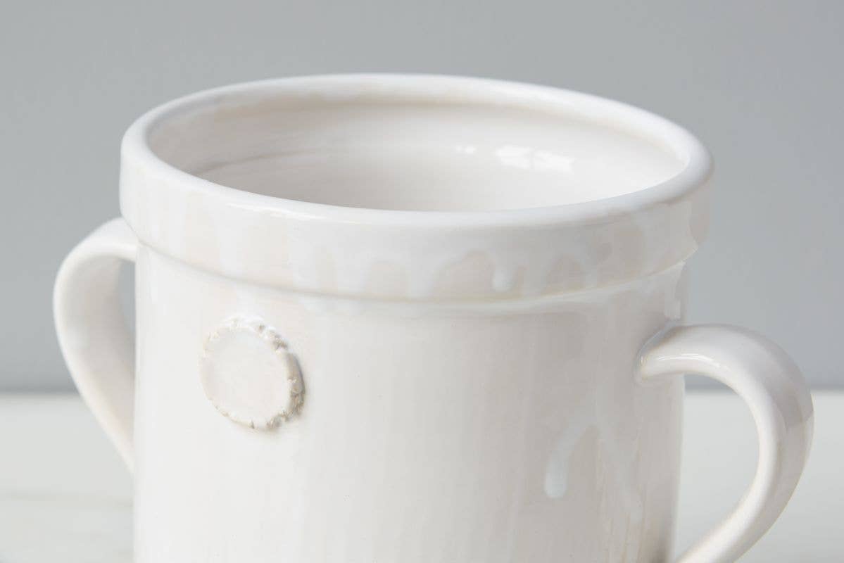 etúHOME - White Artisanal Handthrown Ceramic Utensil Crock w/ Handles