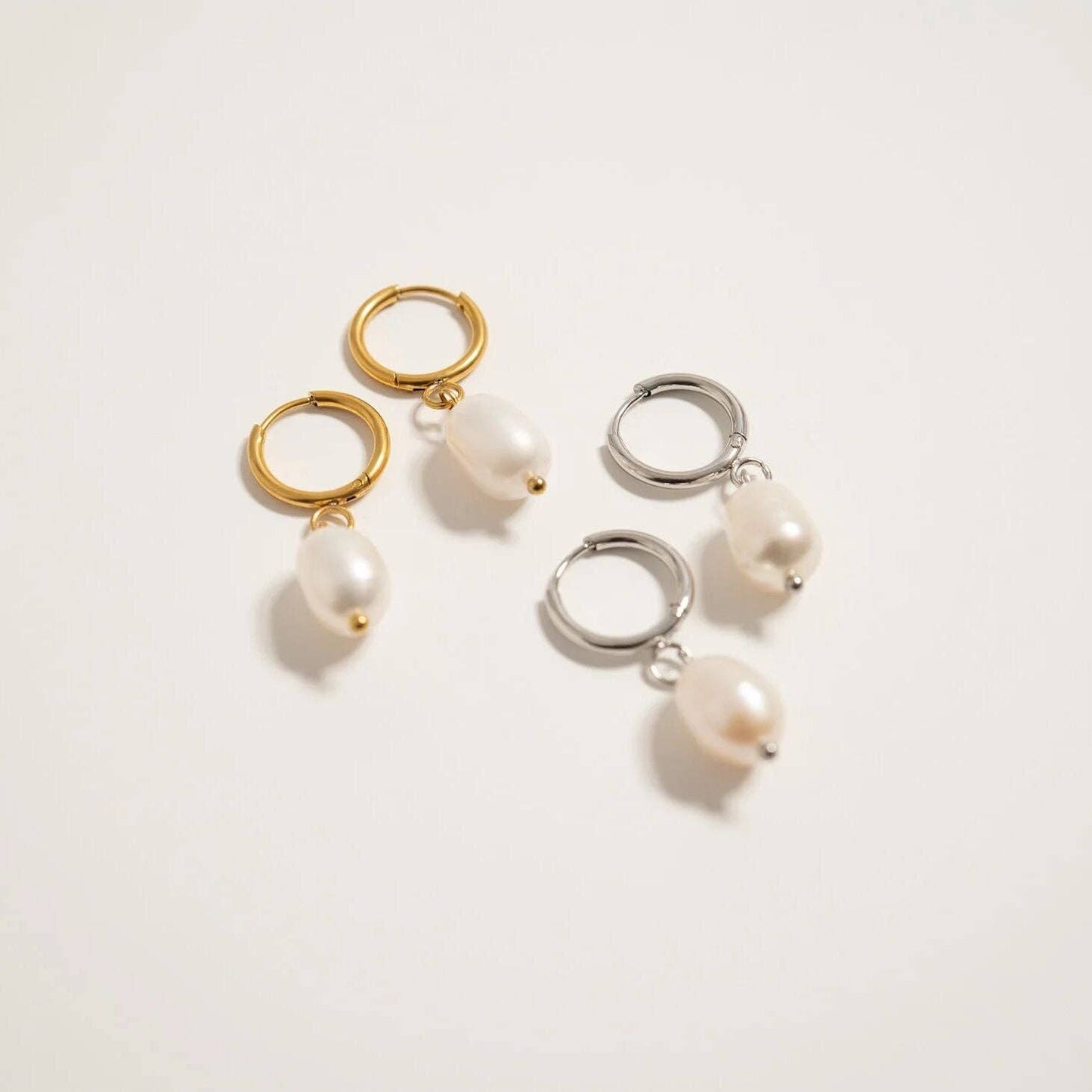 WJW - 18K Gold PVD Freshwater Pearl Huggie Earrings