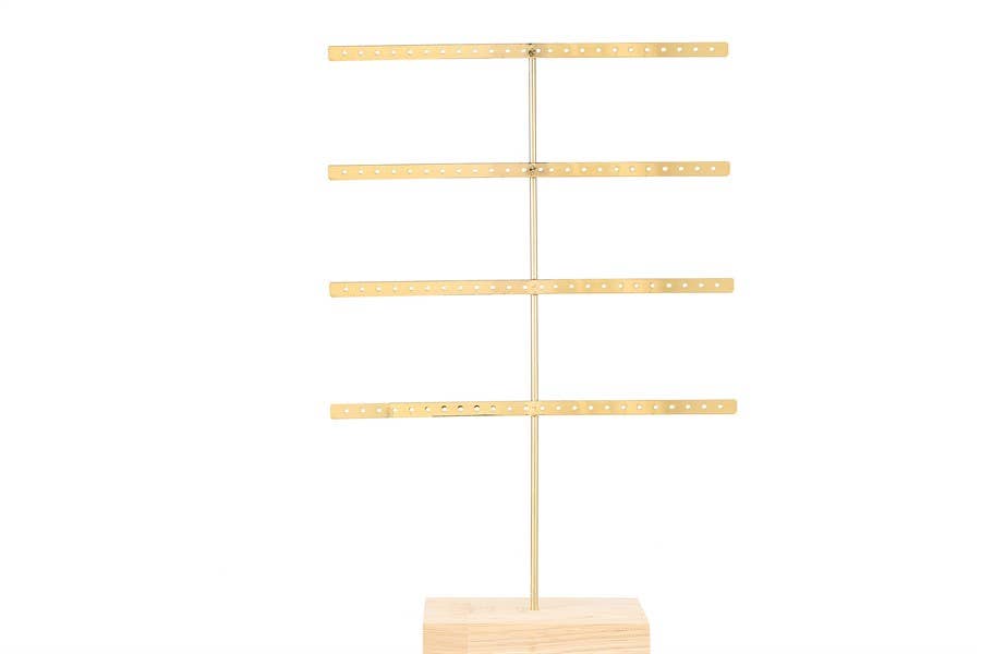 Nima Accessories Inc - 4 Bar Jewelry Metal Display with Wood Base