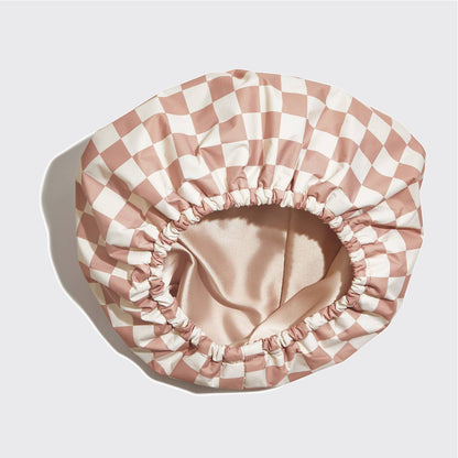 KITSCH - Satin Lined Flexi Shower Cap - Terracotta Checker