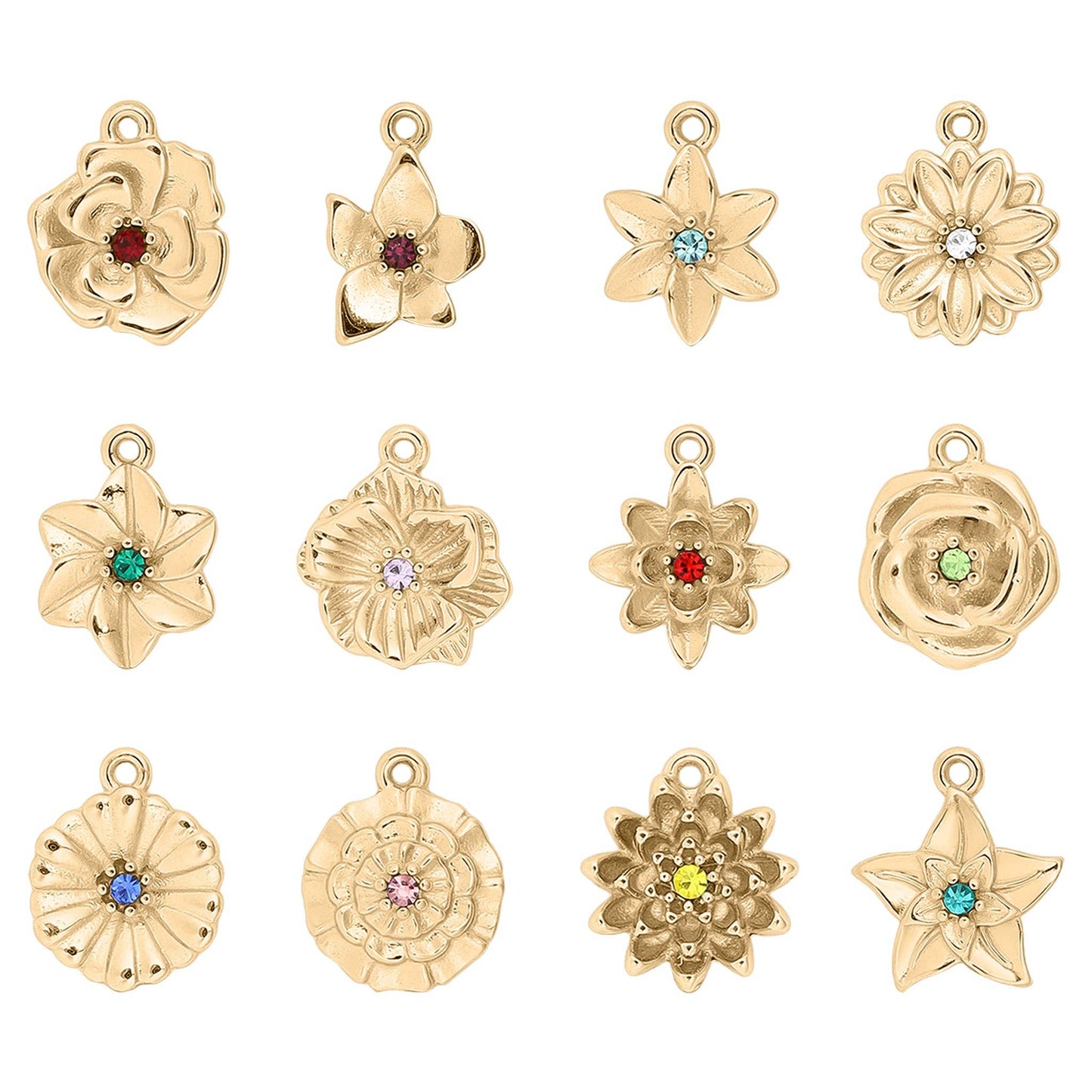 WJW - 18K Gold PVD Stainless Steel Vertical 3D Birth Flower Charm