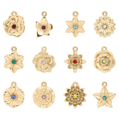 WJW - 18K Gold PVD Stainless Steel Vertical 3D Birth Flower Charm