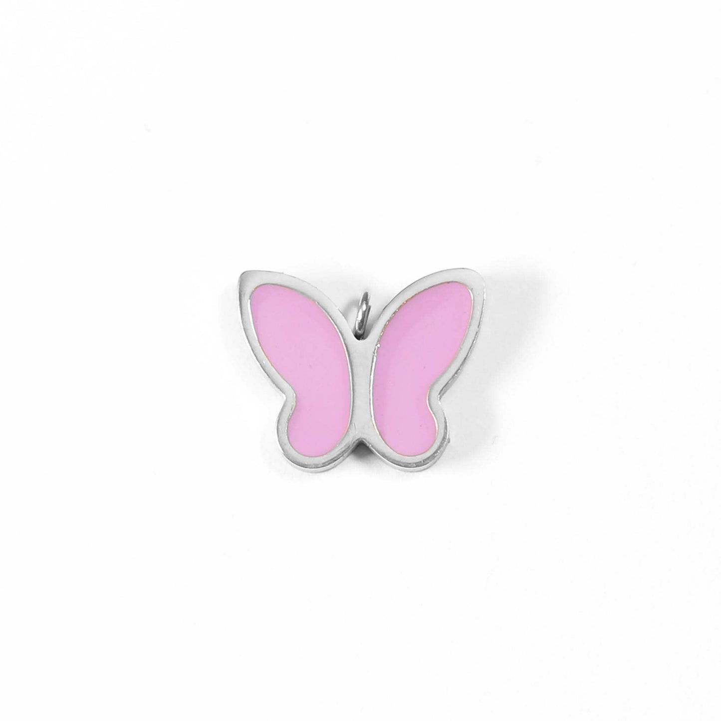 WJW - Gold Stainless Steel Epoxy Pink Butterfly Charm