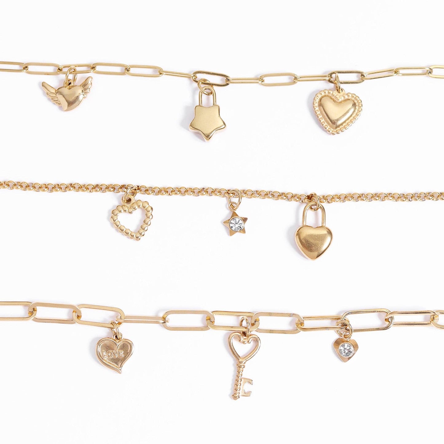 WJW - 18K Gold PVD Stainless Steel Star Padlock Charm