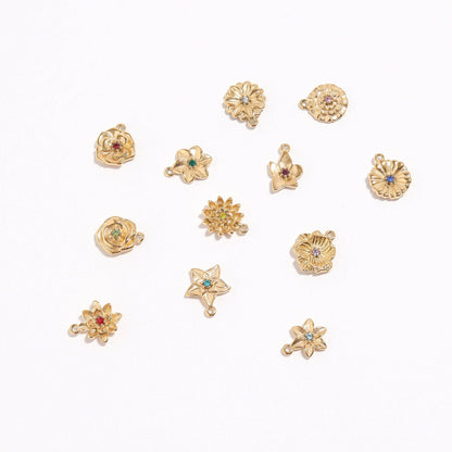 WJW - 18K Gold PVD Stainless Steel Vertical 3D Birth Flower Charm